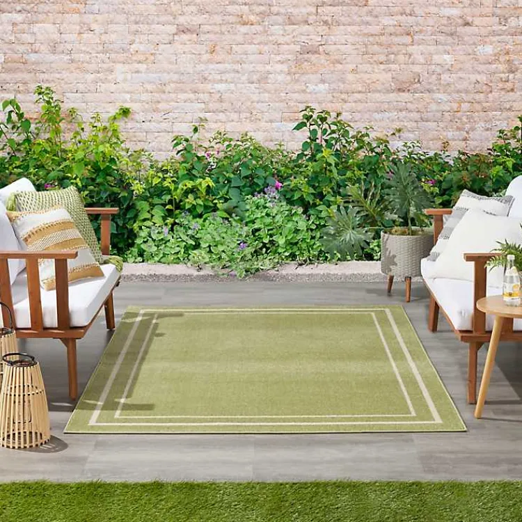 Outdoor Rugs-Kirklands Home Green Bordered Indoor/Outdoor Area Rug, 5x7