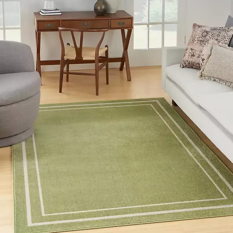 Outdoor Rugs-Kirklands Home Green Bordered Indoor/Outdoor Area Rug, 5x7