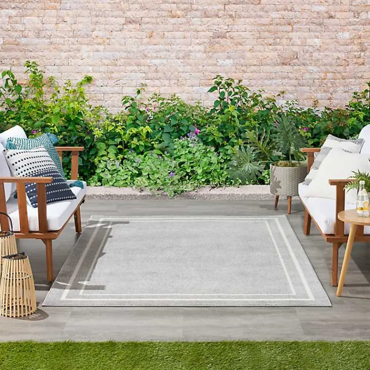 Outdoor Rugs-Kirklands Home Bordered Indoor/Outdoor Area Rug, 5x7 Gray