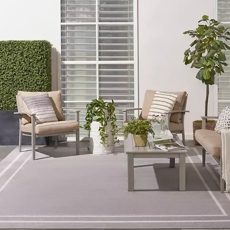 Outdoor Rugs-Kirklands Home Bordered Indoor/Outdoor Area Rug, 8x10 Gray