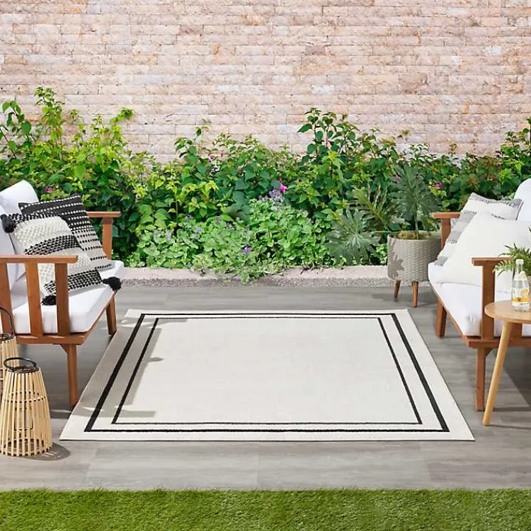 Outdoor Rugs-Kirklands Home Bordered Indoor/Outdoor Area Rug, 6x9 Ivory