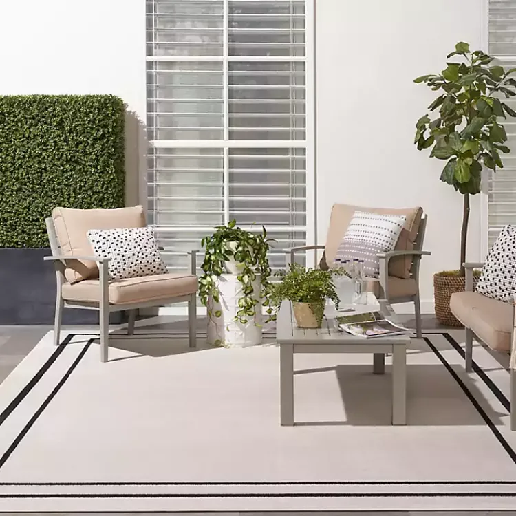 Outdoor Rugs-Kirklands Home Bordered Indoor/Outdoor Area Rug, 8x10 Ivory