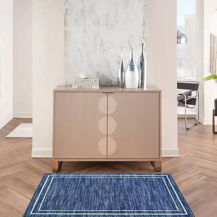 Outdoor Rugs-Kirklands Home Navy Bordered Indoor/Outdoor Area Rug, 3x5