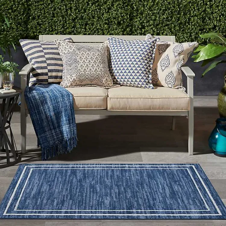 Outdoor Rugs-Kirklands Home Navy Bordered Indoor/Outdoor Area Rug, 3x5