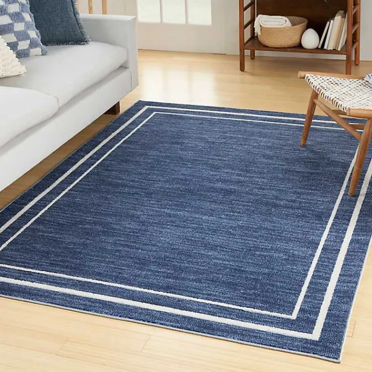 Outdoor Rugs-Kirklands Home Navy Bordered Indoor/Outdoor Area Rug, 5x7
