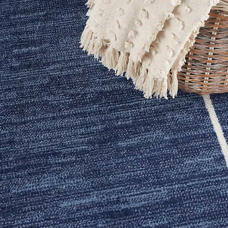 Outdoor Rugs-Kirklands Home Navy Bordered Indoor/Outdoor Area Rug, 5x7