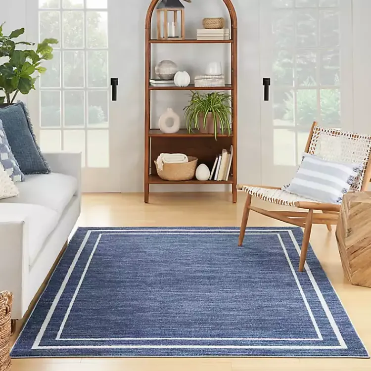 Outdoor Rugs-Kirklands Home Navy Bordered Indoor/Outdoor Area Rug, 5x7