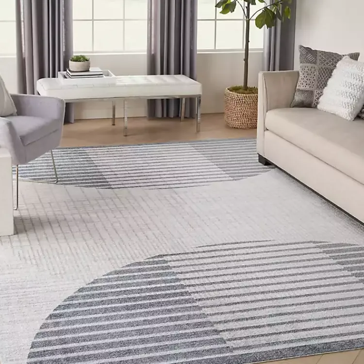 Area Rugs-Kirklands Home Blue and Ivory Striped Half Moon Area Rug, 8x10