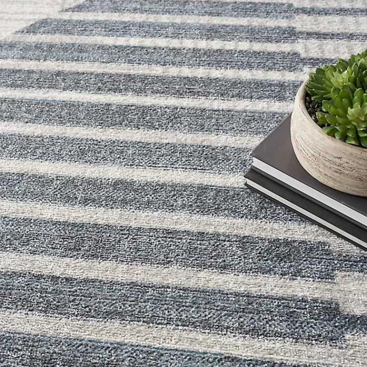 Area Rugs-Kirklands Home Blue and Ivory Striped Half Moon Area Rug, 8x10