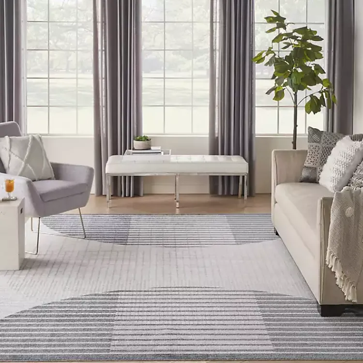 Area Rugs-Kirklands Home Blue and Ivory Striped Half Moon Area Rug, 8x10