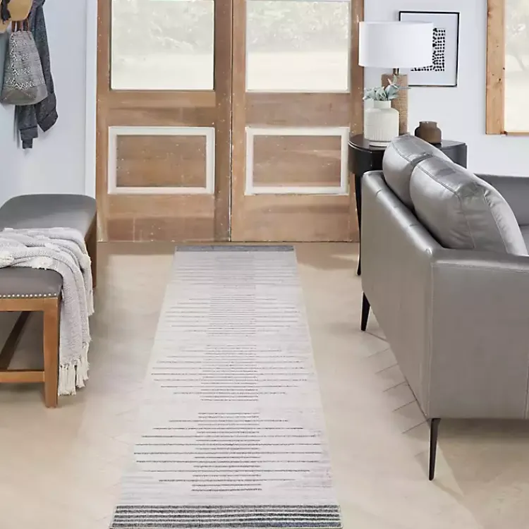 Area Rugs-Kirklands Home Ivory Striated Sphere Washable Runner, 2x10