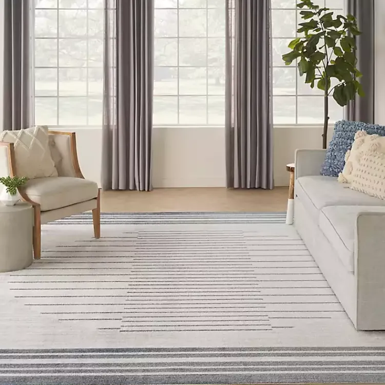 Area Rugs-Kirklands Home Blue and Ivory Striped Moon Area Rug, 9x12