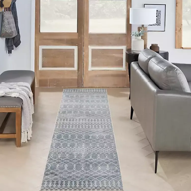 Area Rugs-Kirklands Home Blue and Ivory Moroccan Trellis Runner