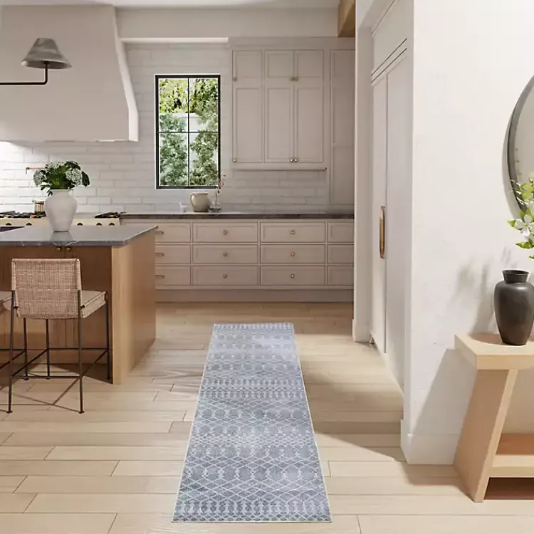 Area Rugs-Kirklands Home Blue and Ivory Moroccan Trellis Runner