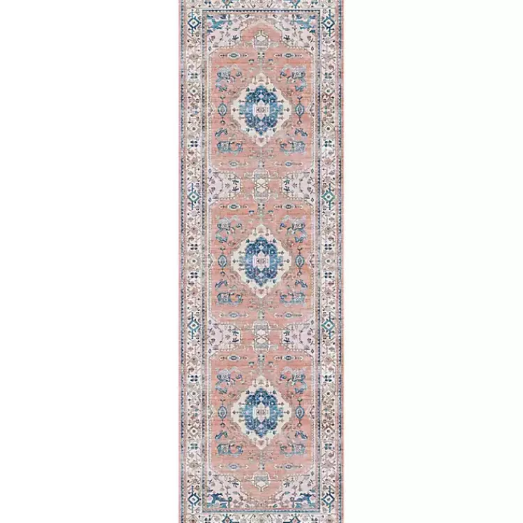 Area Rugs-Kirklands Home Fulton Coral Medallion Runner, 2x7 Pink