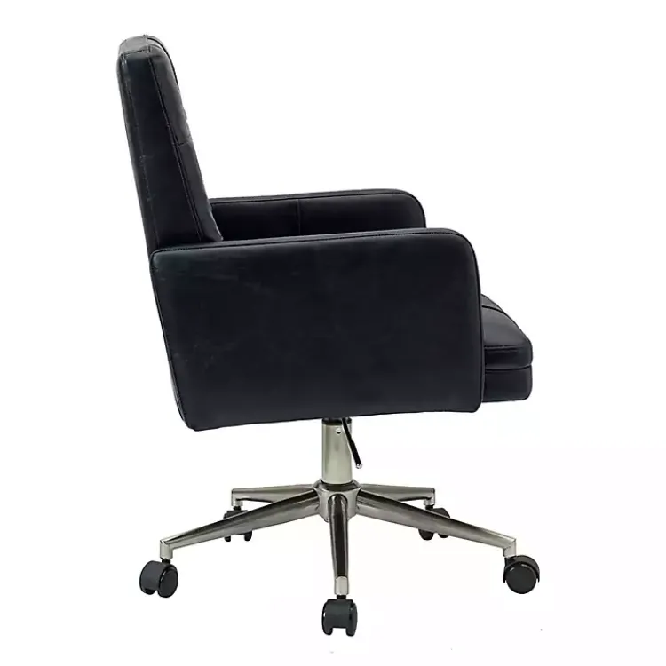 Office Furniture-Kirklands Home Navy Tufted Faux Leather Swivel Office Chair Blue