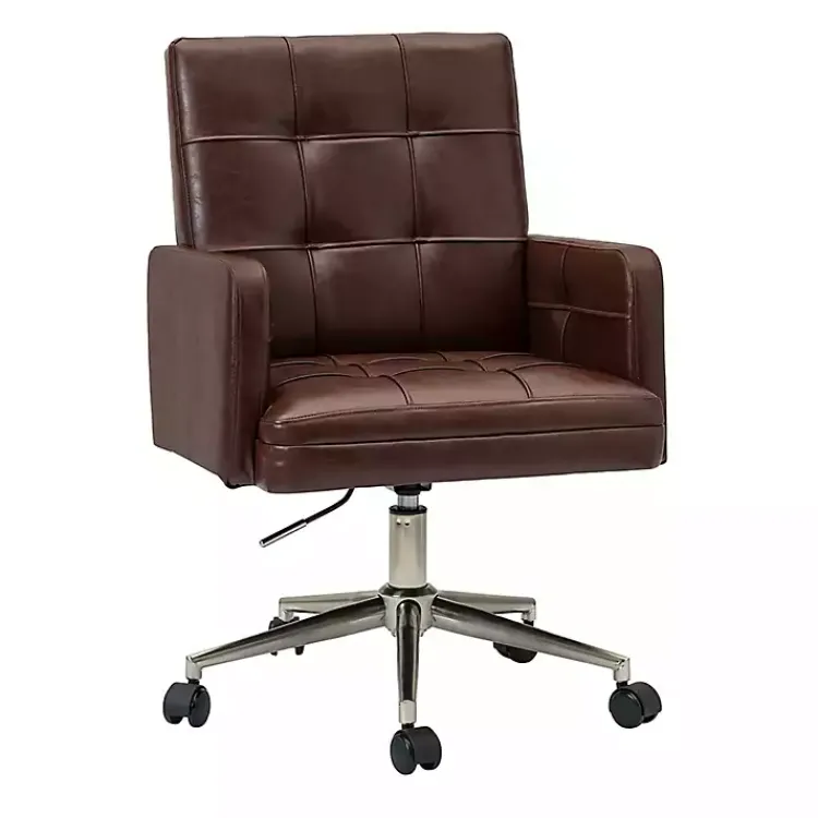 Office Furniture-Kirklands Home Espresso Tufted Faux Leather Swivel Office Chair Brown