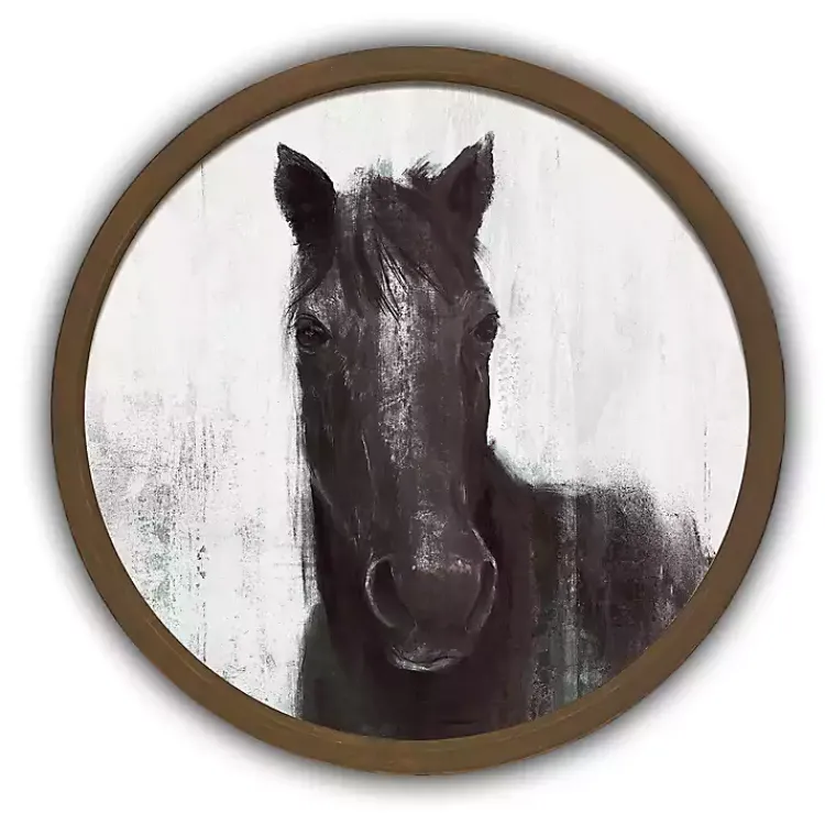 Framed Art-Kirklands Home Moody Horse Round Brown Framed Art Print