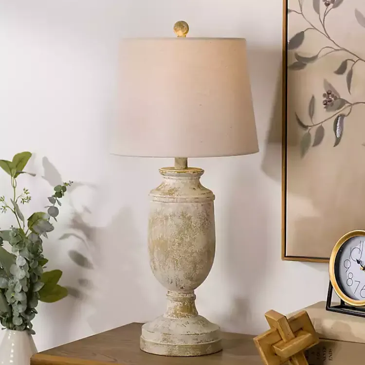 Table Lamps-Kirklands Home Distressed Urn Table Lamp Ivory