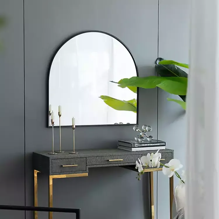 Decorative Mirrors-Kirklands Home Wide Arched Wall Mirror Black