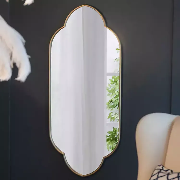 Decorative Mirrors-Kirklands Home Champagne Gold Long Quatrefoil Mirror