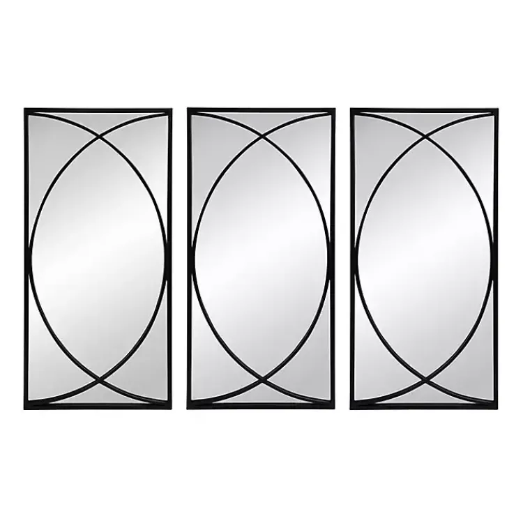 Decorative Mirrors-Kirklands Home Black Metal Geometric Wall Mirrors, Set of 3