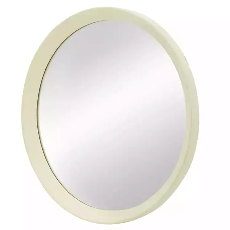 Decorative Mirrors-Kirklands Home Round Cream Mango Wood Wall Mirror