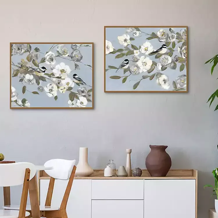 Framed Art-Kirklands Home Chickadee Blossoms Framed Canvas Prints, Set of 2