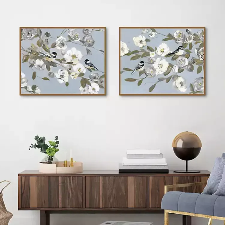 Framed Art-Kirklands Home Chickadee Blossoms Framed Canvas Prints, Set of 2