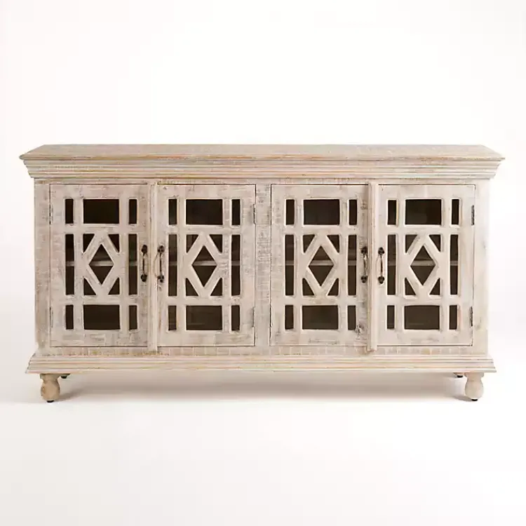Cabinets & Sideboards-Kirklands Home Whitewashed Carri Glass Door Cabinet