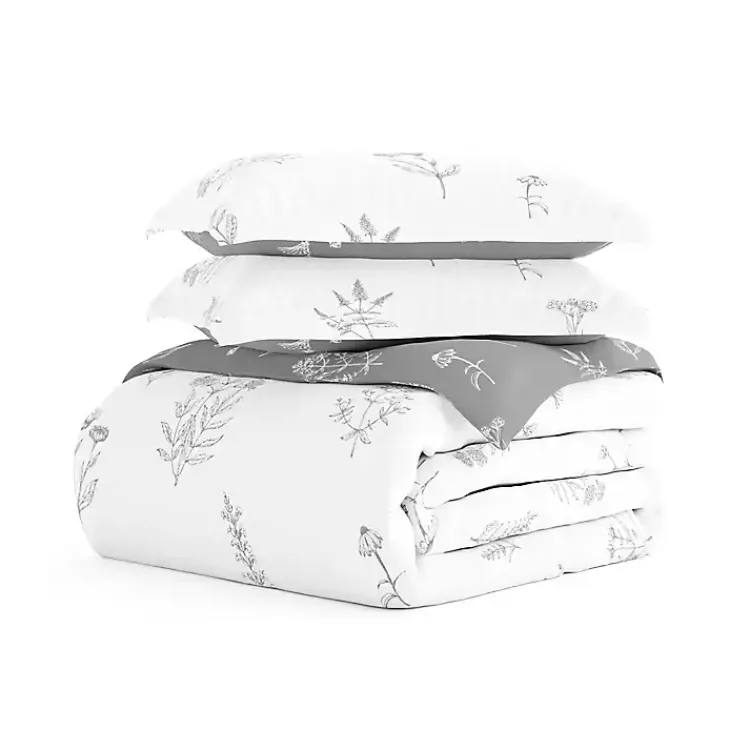 Duvets-Kirklands Home Gray Floral Reversible 2-pc. Twin Duvet Cover Set