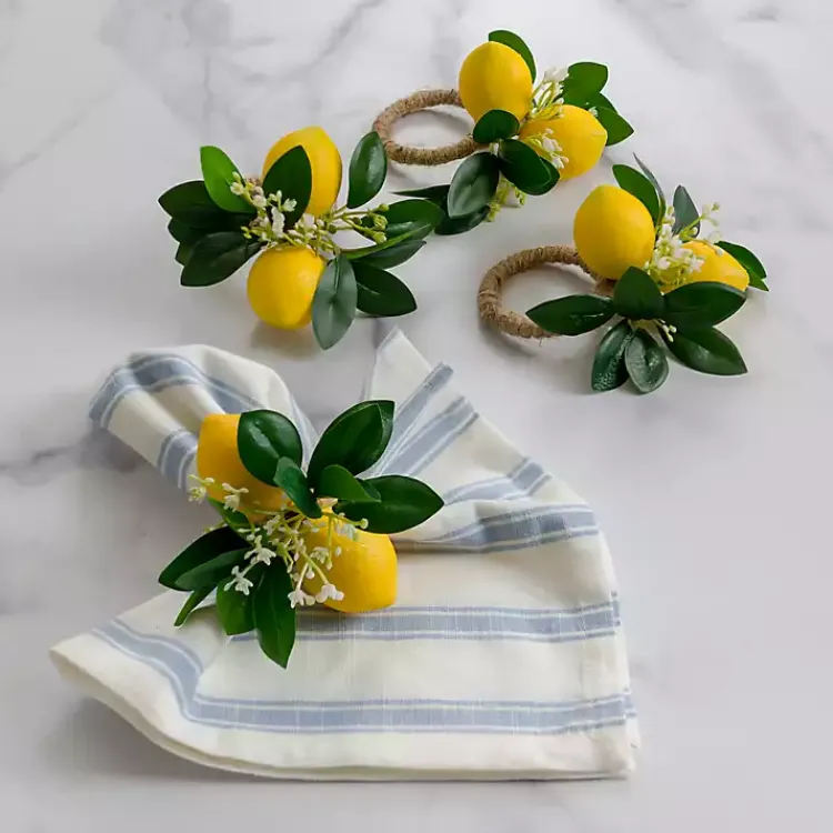 Table Linens-Kirklands Home Lemon Napkin Rings, Set of 4
