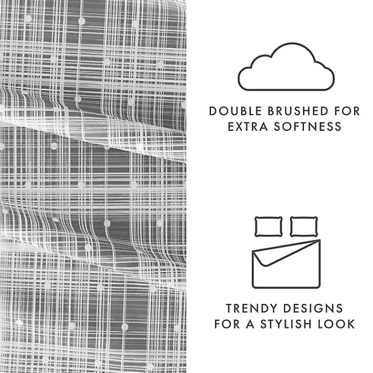 Bed Sheets-Kirklands Home Plaid Polka Dot 3-pc. Twin Sheet Set Gray