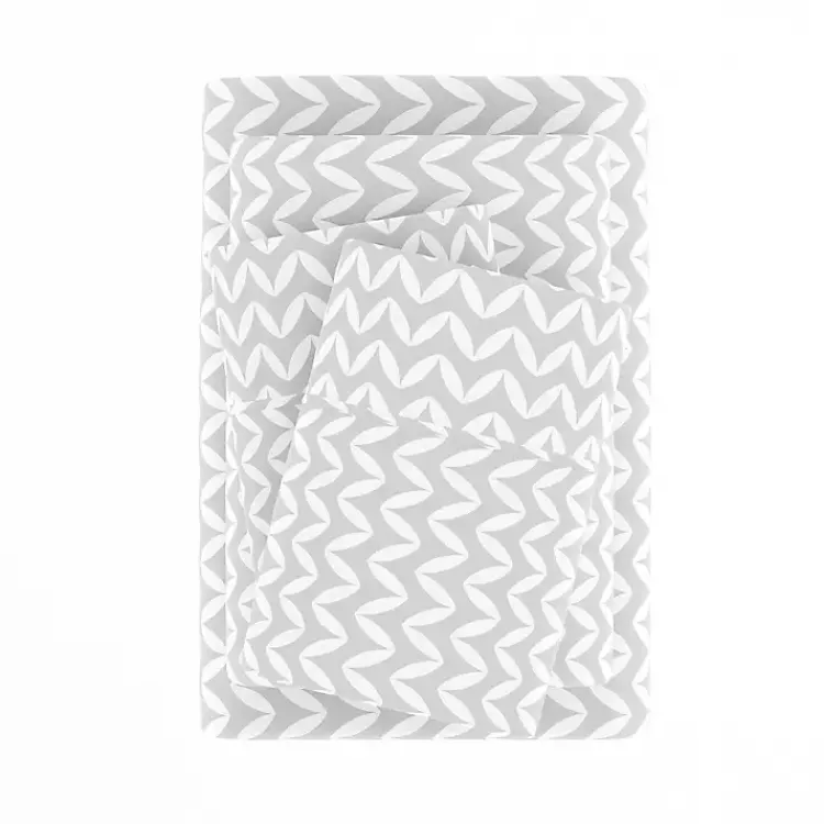 Bed Sheets-Kirklands Home Gray and White Chevron 3-pc. Twin Sheet Set