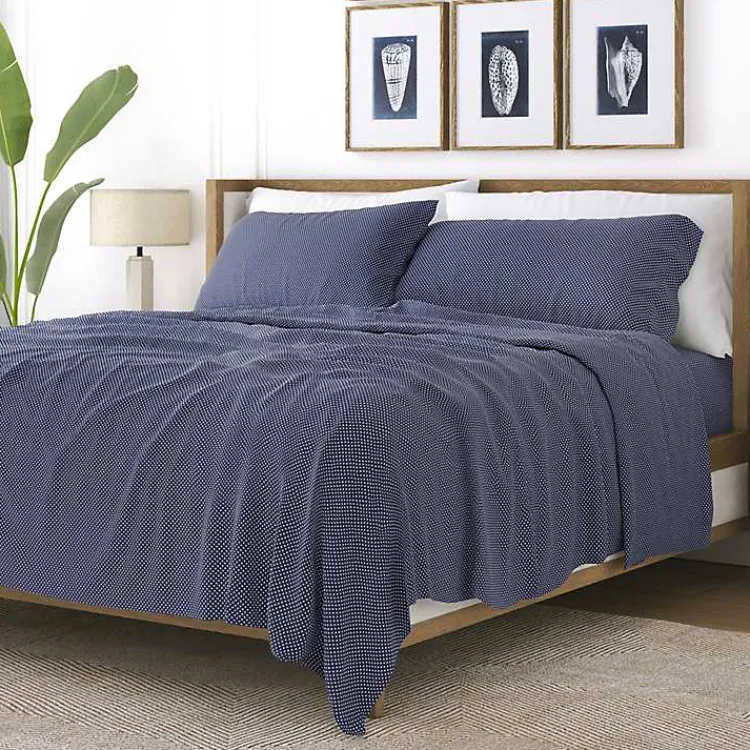 Bed Sheets-Kirklands Home Navy Tiny Hearts 3-pc. Twin Sheet Set Blue