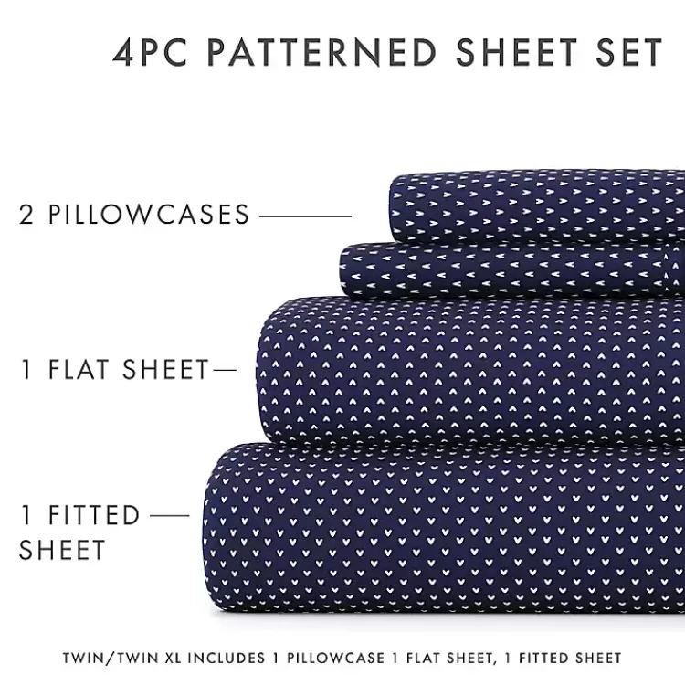Bed Sheets-Kirklands Home Navy Tiny Hearts 3-pc. Twin Sheet Set Blue