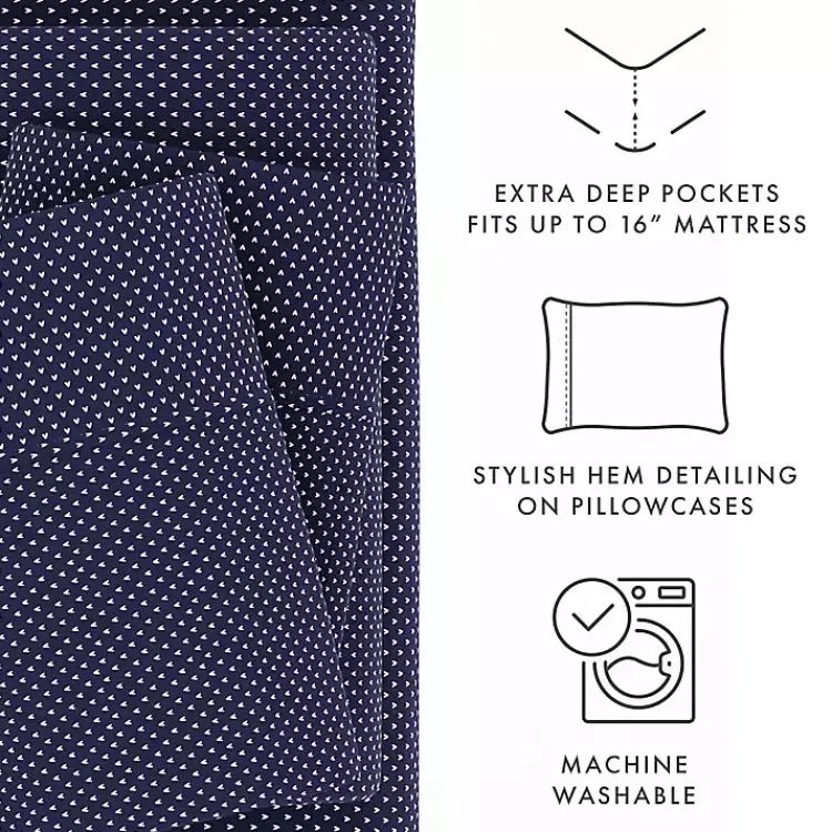 Bed Sheets-Kirklands Home Navy Tiny Hearts 3-pc. Twin Sheet Set Blue