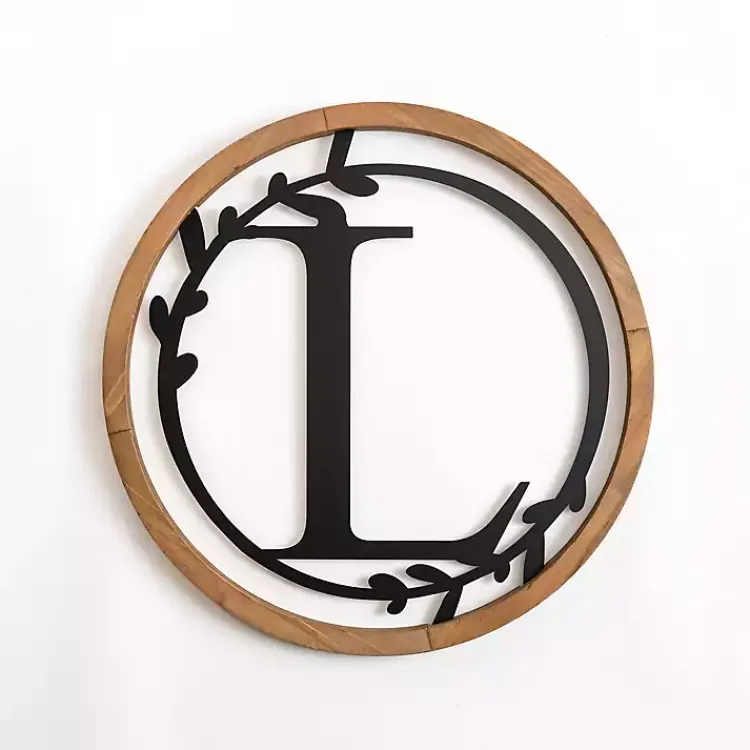 Monogram Wall Decor-Kirklands Home Wood and Metal Laurel Monogram L Plaque