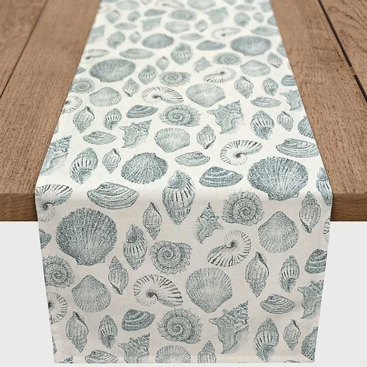 Table Linens-Kirklands Home Blue Vintage Seashells Table Runner, 72 in.