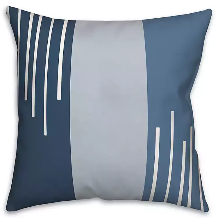Outdoor Cushions & Pillows-Kirklands Home Blue Blocks and Stripes Outdoor Throw Pillow