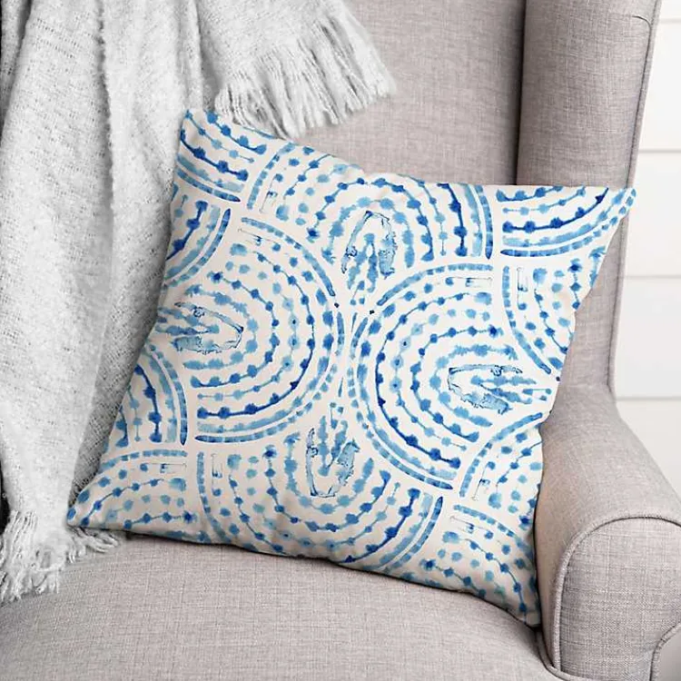 Outdoor Cushions & Pillows-Kirklands Home Blue Watercolor Arc Outdoor Throw Pillow