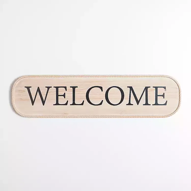 Wall Quotes & Signs-Kirklands Home Welcome Twisted Edge Wood Wall Plaque Tan