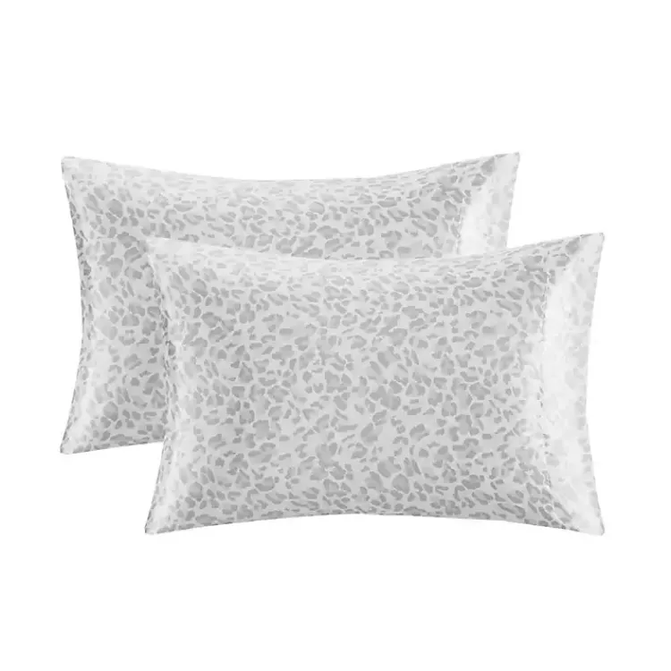 Bed Sheets-Kirklands Home Gray Leopard Satin Standard 2-pc. Pillow Case Set