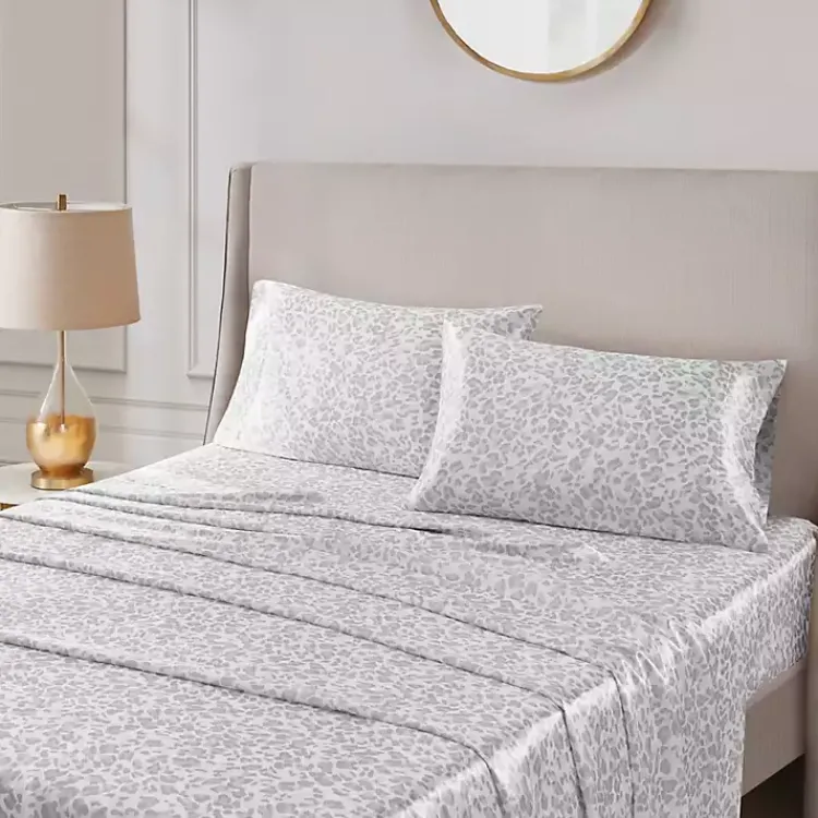 Bed Sheets-Kirklands Home Gray Leopard Satin King 2-pc. Pillow Case Set