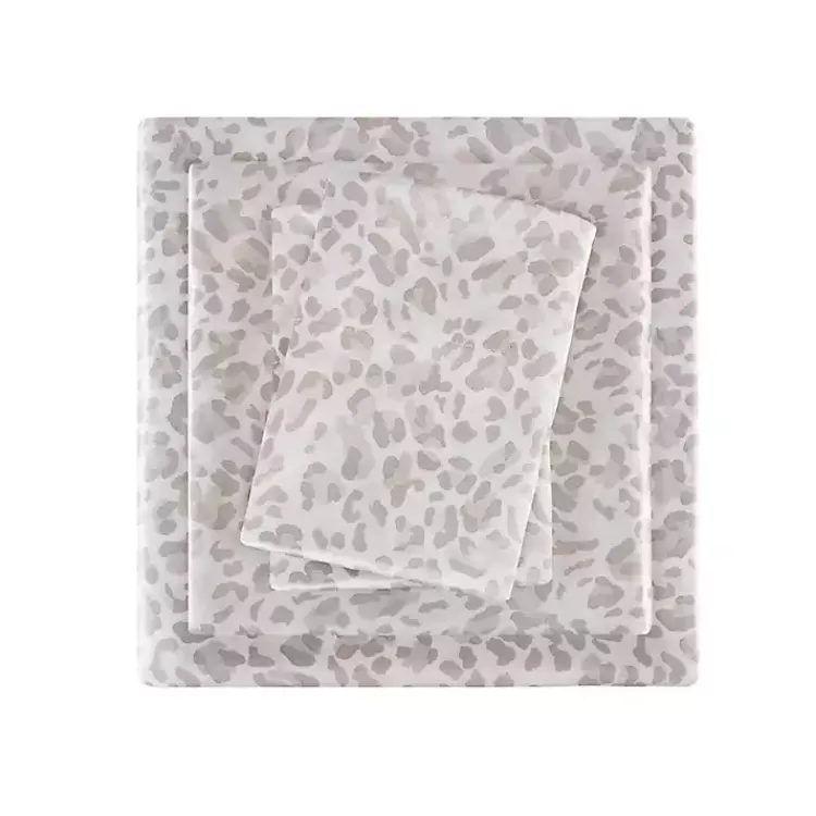 Bed Sheets-Kirklands Home Taupe Leopard Print Satin 3-pc. Twin Sheet Set
