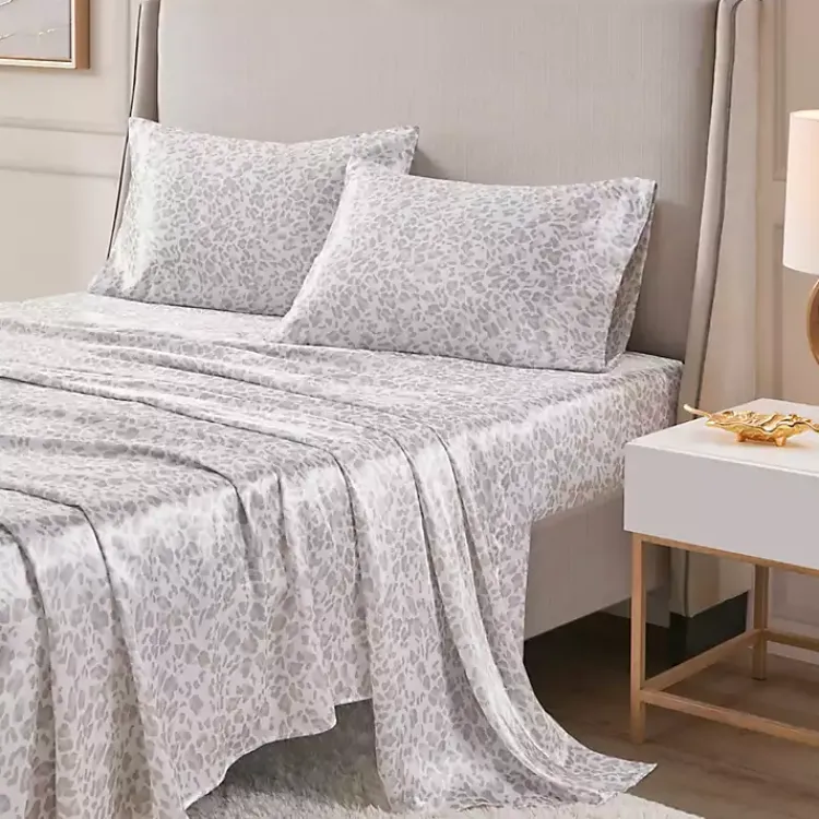 Bed Sheets-Kirklands Home Taupe Leopard Print Satin 3-pc. Twin Sheet Set