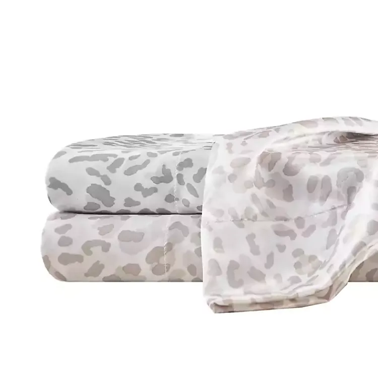 Bed Sheets-Kirklands Home Taupe Leopard Print Satin 3-pc. Twin Sheet Set