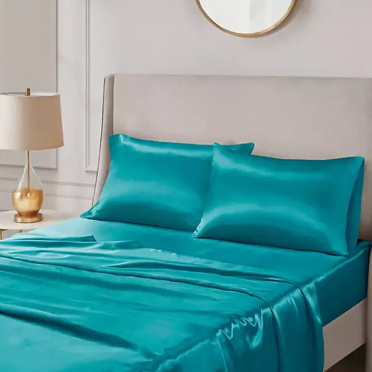 Bed Sheets-Kirklands Home Teal Satin Standard 2-pc. Pillow Case Set Blue