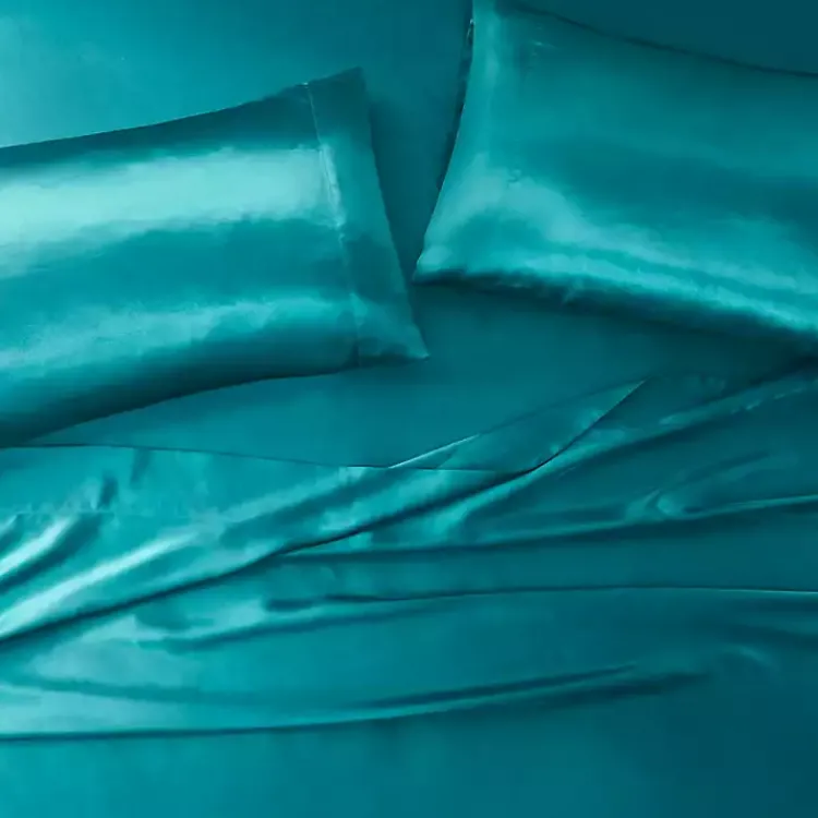Bed Sheets-Kirklands Home Teal Satin Standard 2-pc. Pillow Case Set Blue
