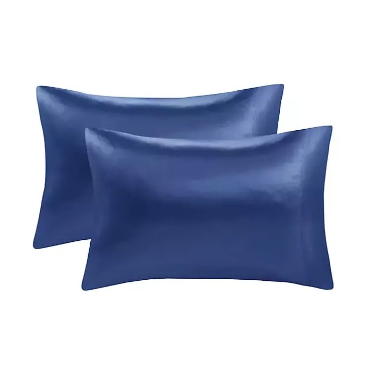 Bed Sheets-Kirklands Home Navy Satin King 2-pc. Pillow Case Set Blue